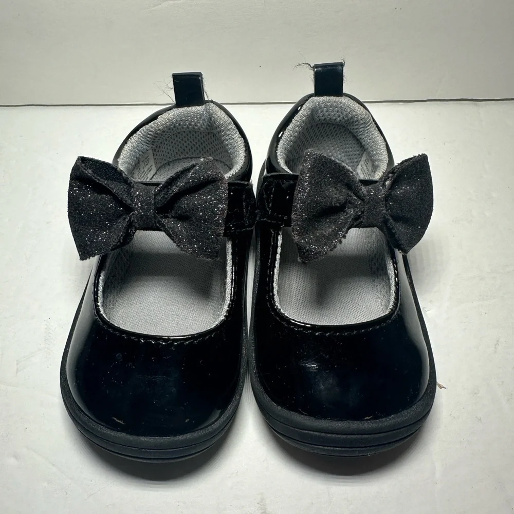 Stride Rite Infant Toddler Girl Gracie Mary Jane‎ Black Patent Shiny Bow Shoes 3